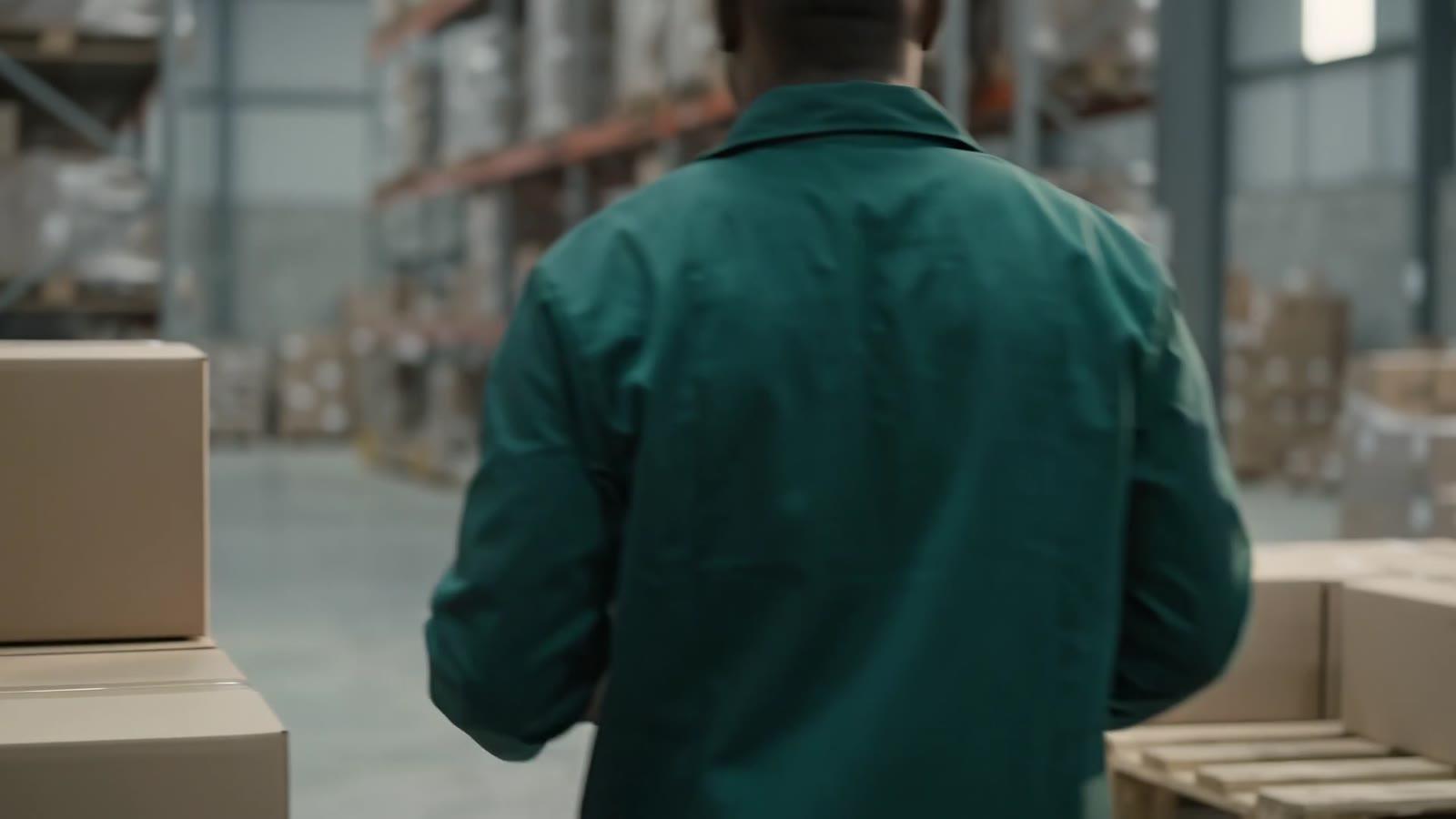 A warehouse worker stacking cartons on a pallet